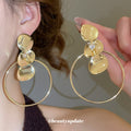 Gold Irregular Disc and Oversized Hoop Drop Earrings view 3