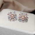 Pink Bead Firework Halo Stud Earrings in Silver Tone view 6