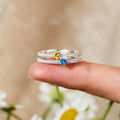 Silver Double Band Pave Ring Yellow and Blue Heart Stones view 2
