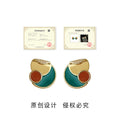 Gold Tone Teal Rust And Clear Stone Abstract Geometric Stud Earrings view 3