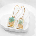 Gold Tone Rectangular Pressed Flower Resin Long Drop Earrings view 11