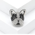 Rhinestone French Bulldog Head Brooch Black Clear Crystal Pin view 2
