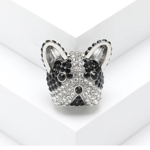 French bulldog rhinestone brooch close-up on white blocks