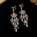 Pink Crystal Chandelier Earrings in Pierced and Clip On Styles view 7