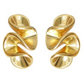 Gold Tone Double Layer Curled Sculptural Stud Earrings For Women view 5