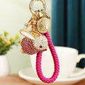 Jeweled Seated Rabbit Fortune Strap Keychains in Four Pictured Colors view 1