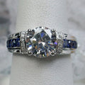 Round Clear Solitaire Blue Channel-Side Ring Silver Tone view 3
