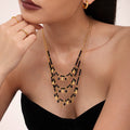 Black Crystal Moon Tassel Necklace Gold Accents Stainless view 4
