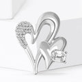 Double Heart Brooch Crystal Pave Emerald Cut Accent Pin view 3