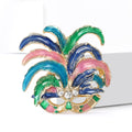 Multicolor Venetian Mask Brooch With Enamel Feather Plumes view 2