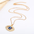 Large Almond Crystal Halo Blue Evil Eye Pendant Necklaces in Two Finishes view 4