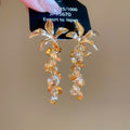 Champagne Floral Crystal Cluster Drop Statement Earrings view 6