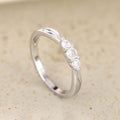 Three-Round-Stone Engraved Slim Ring In Polished Silver Tone view 3