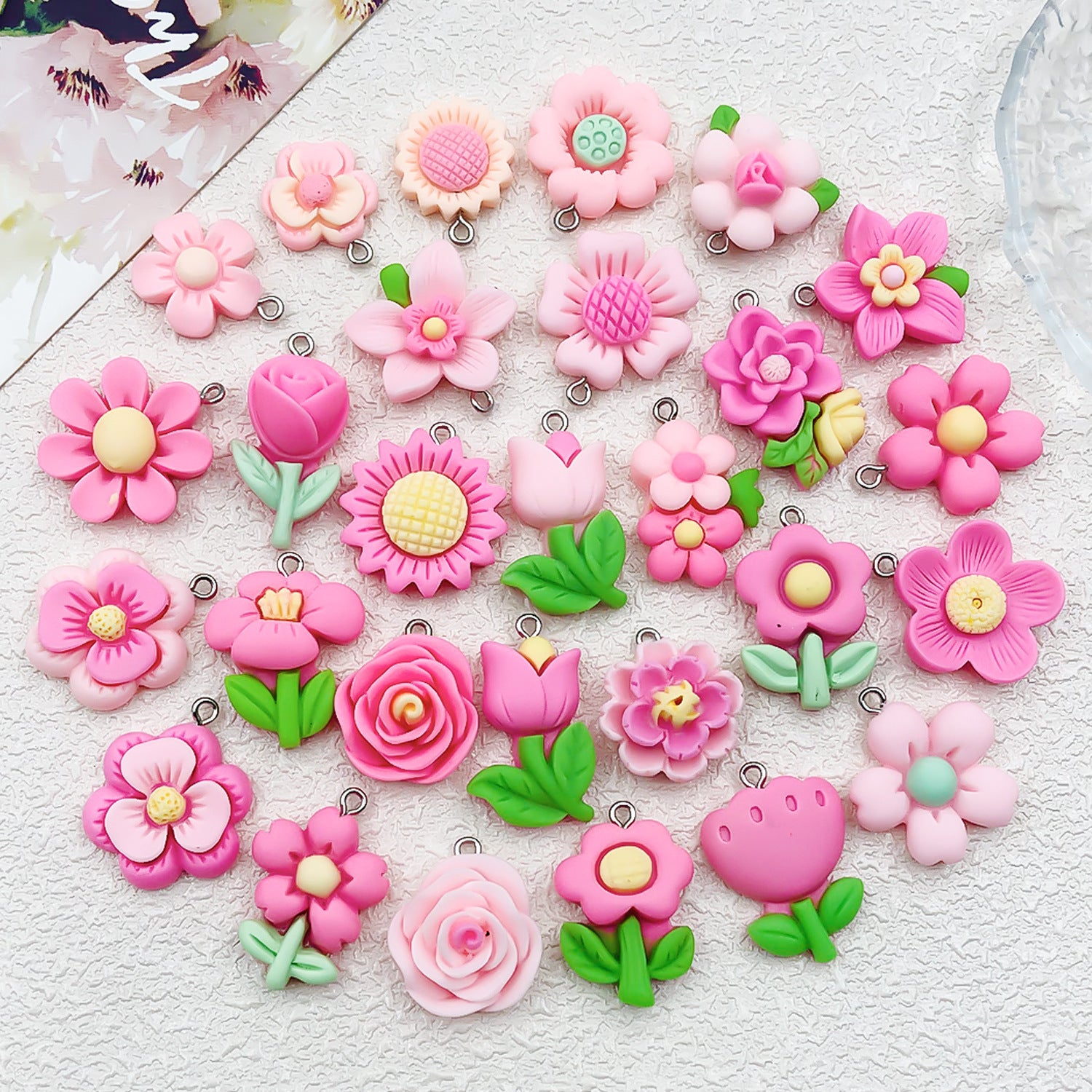 Resin Rose Sunflower Daisy Flower charm pendants for DIY keychain necklace earrings