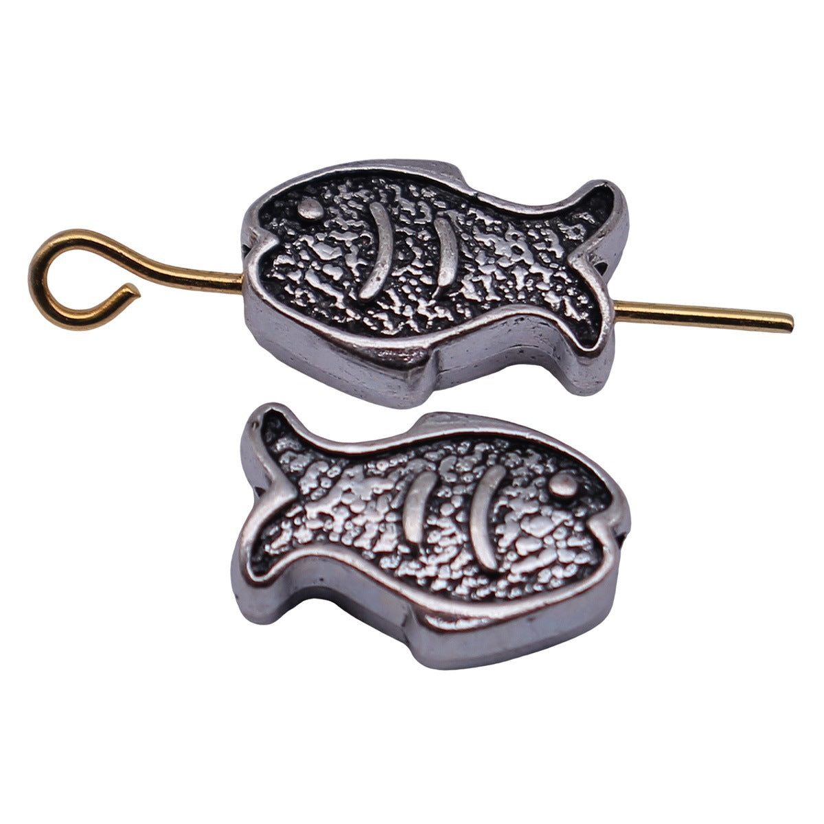 12x8x4.2mm 1.3g Antique Silver Zinc Alloy Double Sided Fish Loose Metal Beads for DIY Jewelry Making