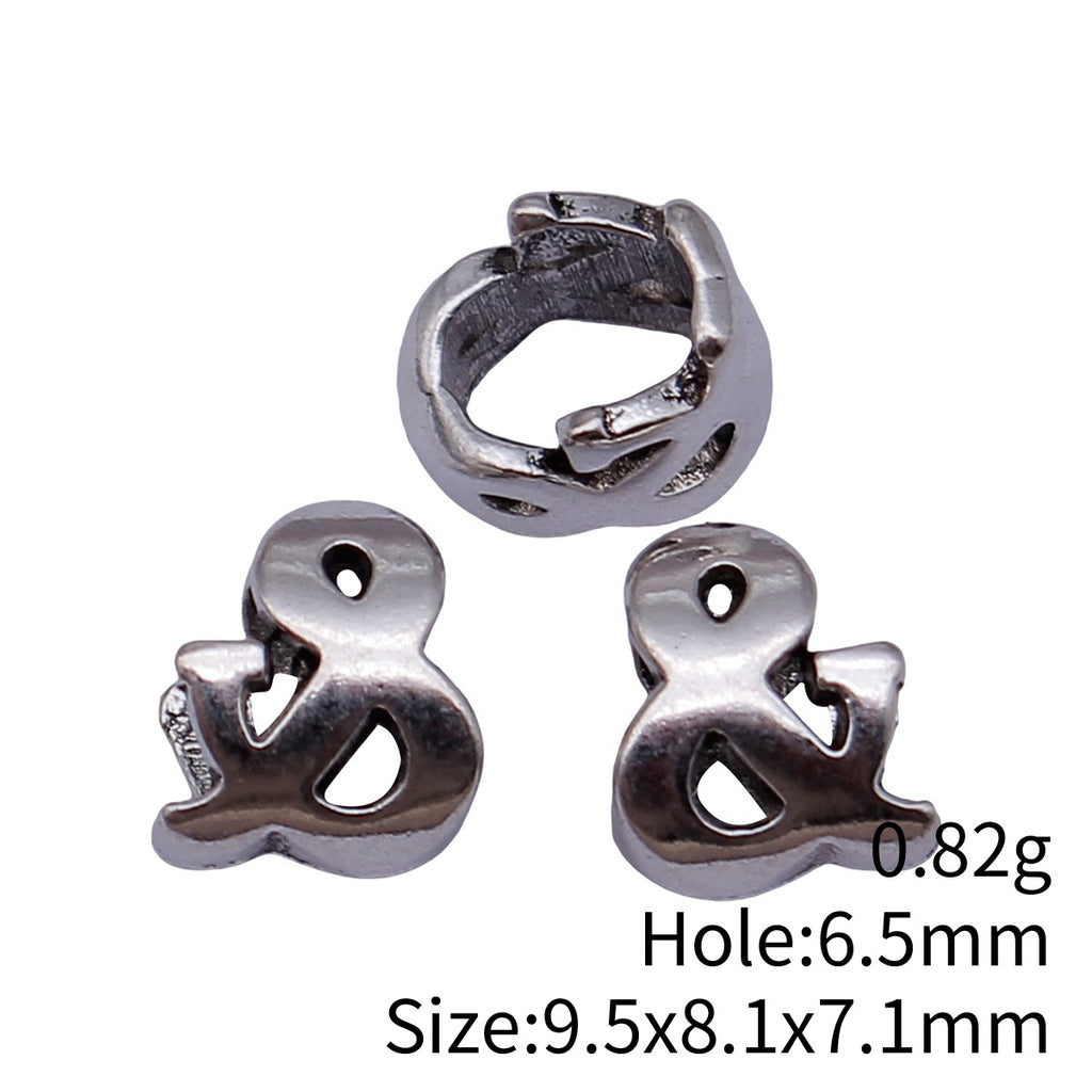9.5x8.1x7.1mm 0.82g Antique Silver Zinc Alloy Ampersand Symbol Large Hole Beads for DIY Bracelet Making