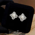 Silver Lace Quatrefoil Pearl Center Stud Earrings Style view 4