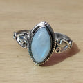 Pink Or Aqua Marquise Cabochon Filigree Ring In Antiqued Silver Tone view 6