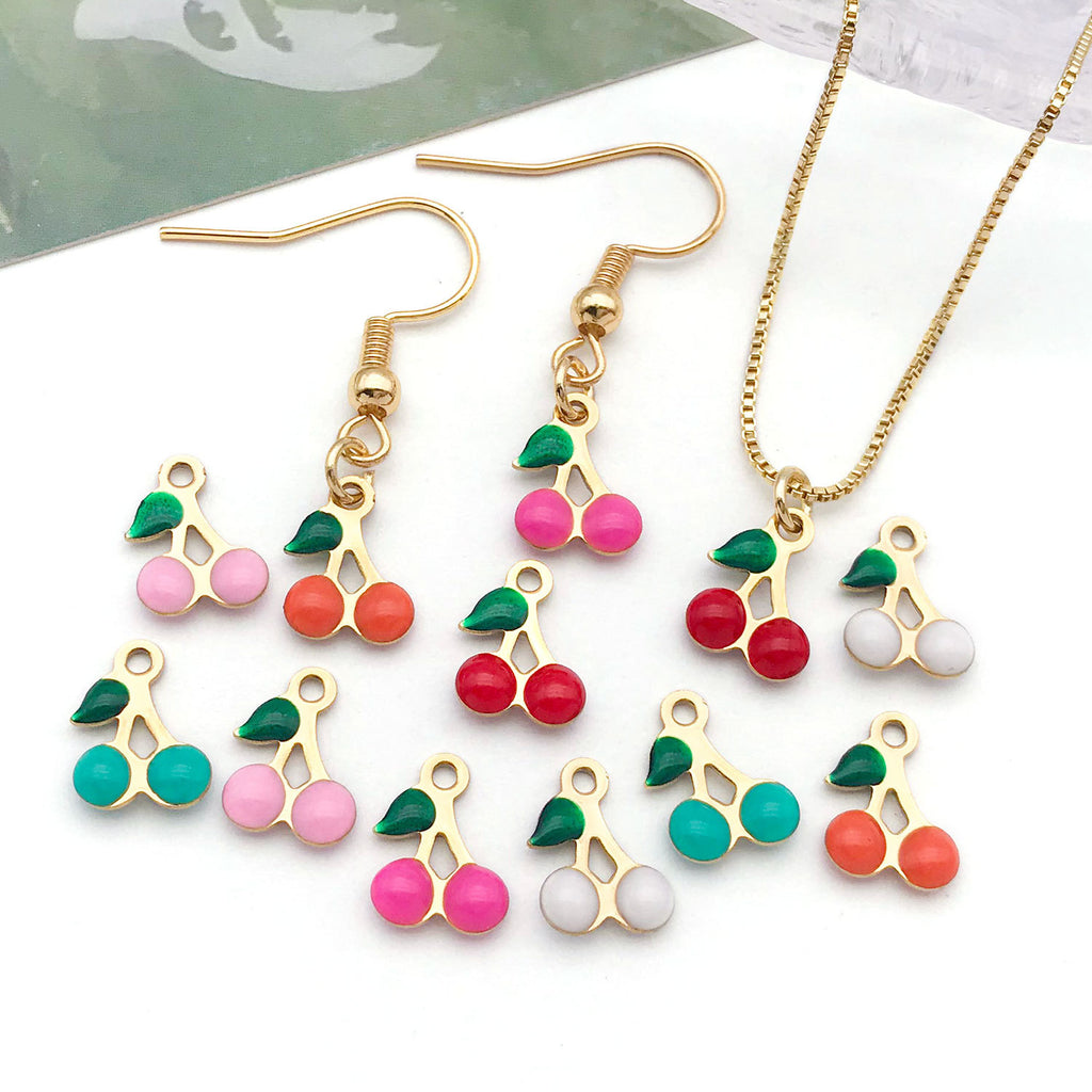 Enamel Stainless Steel Cherry Charm Pendants for Bracelet Necklace Earring Jewelry Making