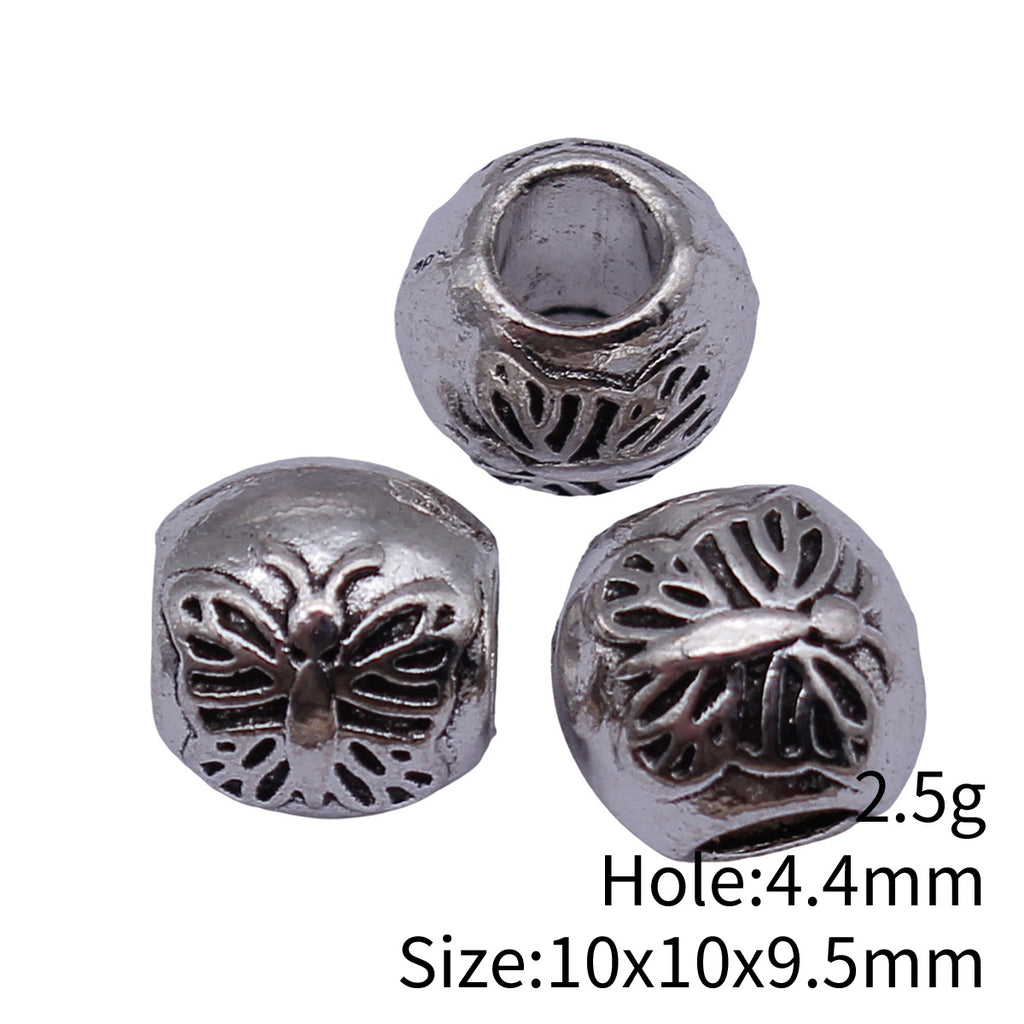 10x10x9.5mm 2.5g Antique Silver Zinc Alloy Butterfly Pattern Large Hole Beads for Bracelet Making