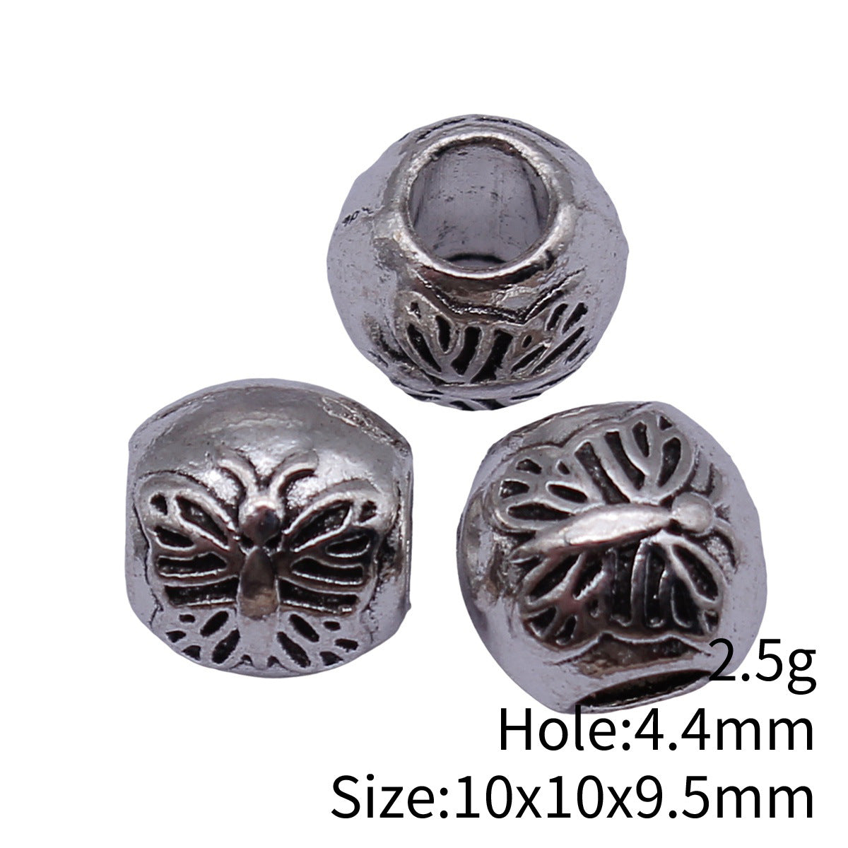 10x10x9.5mm 2.5g Antique Silver Zinc Alloy Butterfly Pattern Large Hole Beads for Bracelet Making
