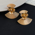 Pleated Fan Flower Stud Earrings in Gold Tone or Silver Tone view 6