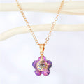 Gold Tone Flower Crystal Tree of Life Pendant Necklaces in Five Colors view 4