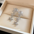 Silver Open Flower Linear Clip On Earrings Statement Jewelry Design view 4