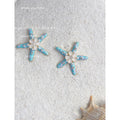 Blue Enamel Starfish Stud Earrings Flower Pearl Rhinestone view 1