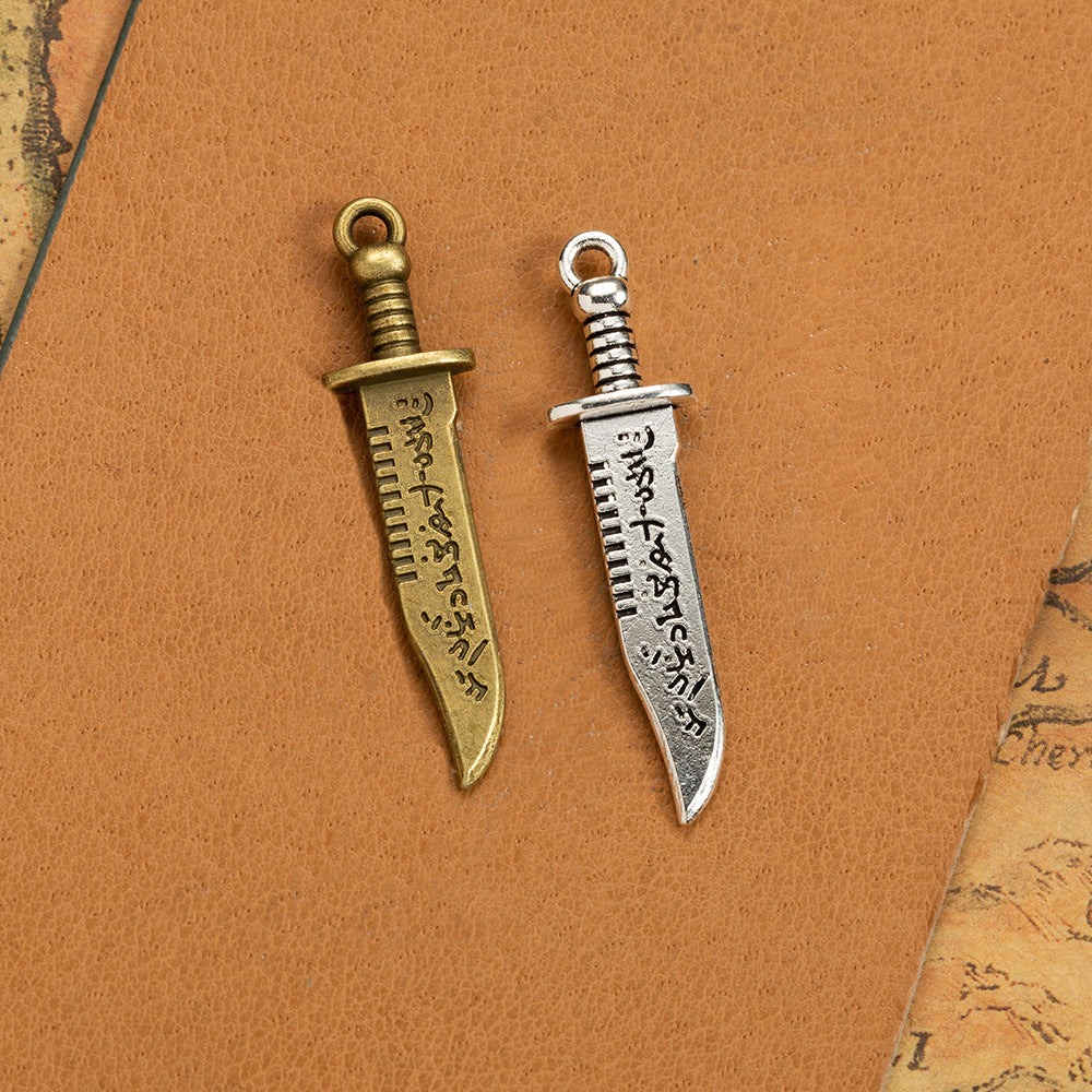 Vintage Double Sided Dagger Charm Pendant 44x11mm