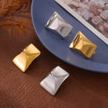 Gold Steel Rectangular Concave Convex Stud Earrings Pair view 4