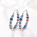 Multicolor Baguette Crystal Hoop Earrings in Silver Tone view 2