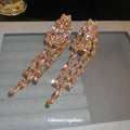 Pink Crystal Cluster Tapered Linear Long Drop Earrings view 2