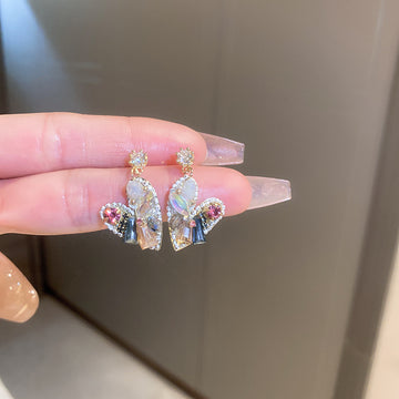 Multicolor Crystal Heart Hoop Earrings Statement Jewelry