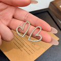 Gold and Silver Clear Stone Open Heart Stud Earrings view 2