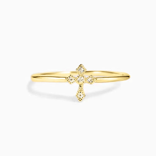 Second product view showing tiny clear-stone cross ring