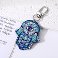 Silver Tone Printed Hamsa Acrylic Clip Keychains in Eight Designs view 3