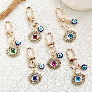 Gold Tone Rhinestone Eyeball Clip Charms in Six Iris Colors