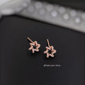 Rose Gold Hollow Flower Pavé Zircon Open Stud Earrings view 4