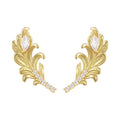 Gold Feather Leaf Crystal Stud Earrings Marquise Pair view 5