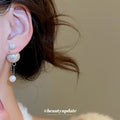 White Pearl Look Studs with Fine Silver Chain Drop Earrings view 4