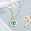 Gold Tone Enamel Triangle Eye Pendant Necklaces in Green or Pink view 4