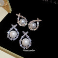 Pearl Disc Crystal Stud Earrings in Gold and Silver view 2