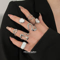 Open Abstract Metal Pearl Statement Ring Seven Piece Set view 3