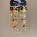 Lion Head Coin Fringe Earrings With Red Crystal Details view 4