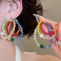 Beaded Flower Statement Stud Earrings - 2 Styles Polished Decorative Design view 3