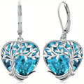 Silver Tone Blue Heart Tree Of Life Leverback Earrings view 2