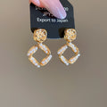 Pearl and Open Square Drop Earrings in Two Finishes view 7