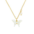 Gold Chain Shell Butterfly Pendant Pearl Accent Necklace view 5