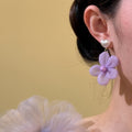 Purple Fabric Flower Drop Earrings With Pearl Heart Tops view 4